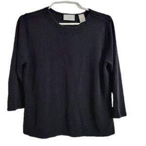 Liz Claiborne Sweater Black XL beaded First Issue Acrylic knit 3/4 slv Classic